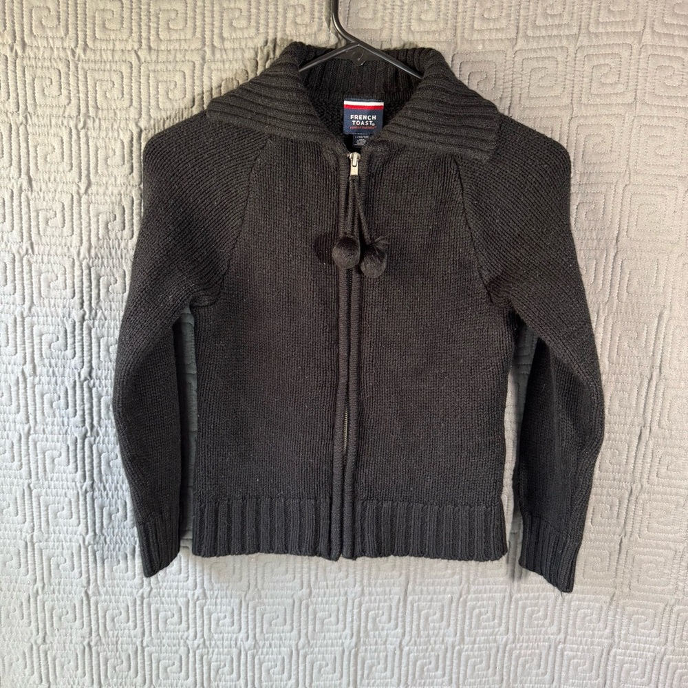 French Toast Full Zip Sweater Girls Large Uniform Black